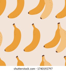 Trendy vector seamless pattern with banana. Organic fruit background. Vegetarian healthy food illustration. Tropical repeated backdrop for textile and decoration design. Healthy fresh nutrition