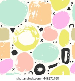 Trendy vector seamless pattern with brush strokes. Hand drawn abstract card and geometric elements. Modern abstract design poster, cover,card design.