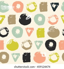 Trendy vector seamless pattern with brush strokes. Hand drawn abstract card and geometric elements. Modern abstract design poster, cover,card design.
