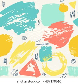Trendy vector seamless pattern with brush strokes. Hand drawn abstract card and brush ink shapes. Modern abstract design poster, cover,card design.