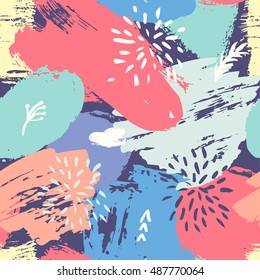 Trendy vector seamless pattern with brush strokes. Hand drawn abstract card and geometric elements. Modern abstract design poster, cover,card design.