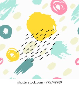 Trendy vector seamless pattern with brush strokes. Hand drawn abstract card, pastel colors.