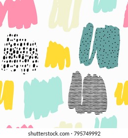 Trendy vector seamless pattern with brush strokes. Hand drawn abstract card, pastel colors.