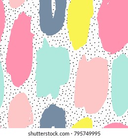 Trendy vector seamless pattern with brush strokes. Hand drawn abstract card, pastel colors.