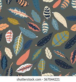 Trendy vector seamless pattern with forest plants, leaves