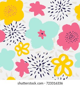 Trendy vector seamless pattern with pastel flowers. Hand drawn flower background for design and decoration textile, fabric, gift wrap, wall art design.
