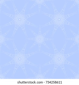 Trendy vector seamless pattern wallpaper blue light background. Retro texture & geometric flourish hand drawn elements. Modern white snowflake star line abstract design poster, cover, card cute design