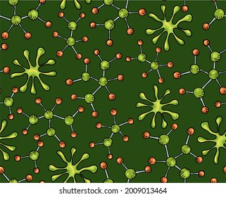 
Trendy vector seamless print with bacteria, maleules and living organisms. Illustration about biology and chemistry for children. Background for printing on fabrics and paper.
Pattern about science 