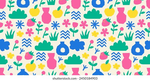 Trendy vector set of abstract carved pieces. Vector Paper cutouts of bright colors. Creative collage. Paper cutouts. Hand drawn background for design and card, covers, package, wrapping paper.