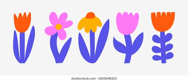 Trendy vector set of abstract pieces. Spring bloom. Hand drawn modern forms for card, print on clothes. Creative collage. Abstract bold shapes