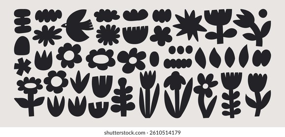 Trendy vector set of abstract pieces. Spring bloom. Hand drawn modern forms for card, print on clothes. Creative collage. Abstract bold shapes