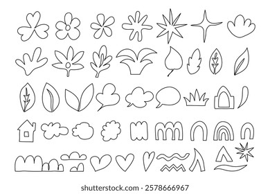 Trendy vector set of abstract shapes. Doodle thin line elements.