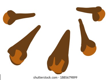 Trendy vector set of clove in flat scandinavian style. Collection of aroma dry carnation buds. Hand drawn concept of herbal flavored spice for web, print, sticker, label, kitchen stuff decoration.