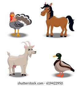 trendy vector set of a happy horse, duck, turkey for thanksgiving Celebration Design, goat. Farm animals collection