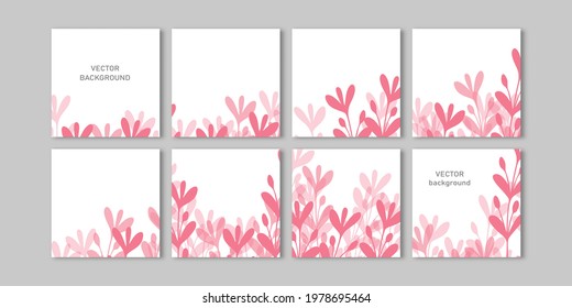 Trendy vector set for social media, social network stories and post, mobile apps, banners design, web ads. Template squared background with copy space and tropical leaves pastel color. 
