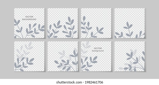 Trendy vector set for Social media stories and post, mobile apps, banners design, web ads. Template squared background with copy space and tropical leaves. Editable frame, mockup for advertising.