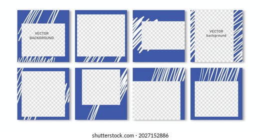 Trendy vector set for social media, social network stories and post, mobile apps, banners design, web ads. Template geometric transparanted background with copy space. Editable frame, mockup.