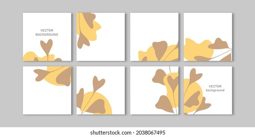 Trendy vector set for Social media stories and post, mobile apps, banners design, web ads. Template squared background with copy space and tropical leaves. Editable frame, mockup for advertising.