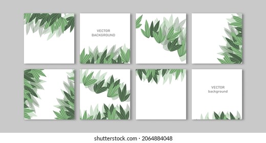 Trendy vector set for Social media stories and post, mobile apps, banners design, web ads. Template squared background with copy space and tropical leaves. Editable frame, mockup for advertising.