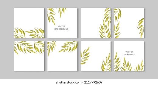 Trendy vector set for Social media stories and post, mobile apps, banners design, web ads. Template squared background with copy space and tropical leaves. Editable frame, mockup for advertising.