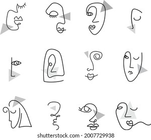 Trendy vector set of various faces illustrations in minimal continuous line style. Hand drawn vector fashionable collection.