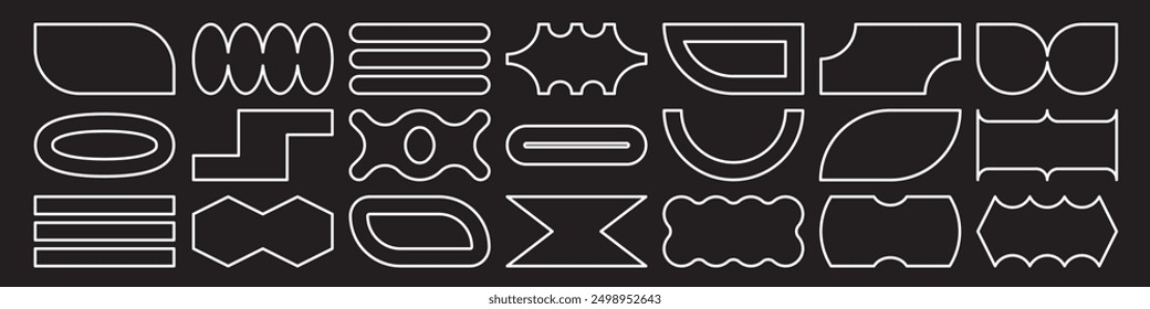Trendy vector shapes set. White frames with geometric basic brutal forms and figures. 