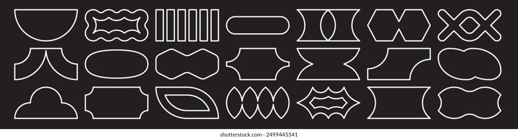 Trendy vector shapes set. White frames with geometric basic brutal forms and figures. 