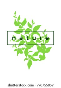 Trendy vector silhouette of tea bush with flower, leaf. Botanical realistic drawing. Shape art design. Realistic nature green floral illustration in frame on white background Organic drink Text space 