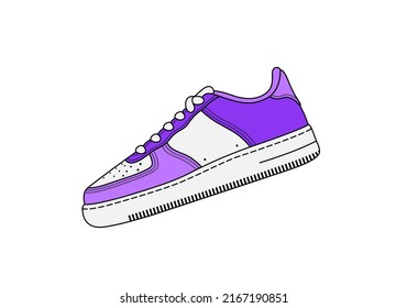 Trendy Vector Sneakers Isolated, Side View. Very Peri Color Fashion Shoes Symbol. Sneaker Illustration. Casual Shoe Icon. Violet Footwear Design Poster. Basketball Keds Retro Style Silhouette