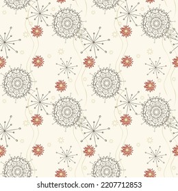 Trendy  vector snowflakes. New Year backdrop. Abstract seamless design with beautiful elementsin pastel colors. Christmas pattern for, textile, graphic design, fabric, wrapping paper, card, invitation