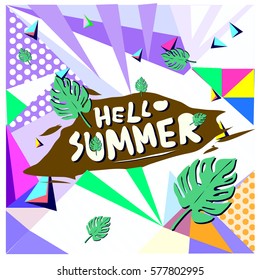 Trendy vector summer cards illustration with floral elements and abstract colorful textures. Design for poster, card, invitation, brochure, and promotion template. Fashion art print and background.