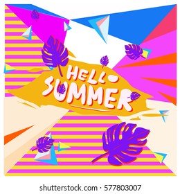 Trendy vector summer cards illustration with floral elements and abstract colorful textures. Design for poster, card, invitation, brochure, and promotion template. Fashion art print and background.