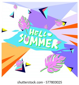 Trendy vector summer cards illustration with floral elements and abstract colorful textures. Design for poster, card, invitation, brochure, and promotion template. Fashion art print and background.