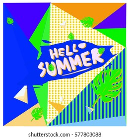 Trendy vector summer cards illustration with floral elements and abstract colorful textures. Design for poster, card, invitation, brochure, and promotion template. Fashion art print and background.