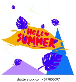 Trendy vector summer cards illustration with floral elements and abstract colorful textures. Design for poster, card, invitation, brochure, and promotion template. Fashion art print and background.