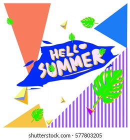 Trendy vector summer cards illustration with floral elements and abstract colorful textures. Design for poster, card, invitation, brochure, and promotion template. Fashion art print and background.