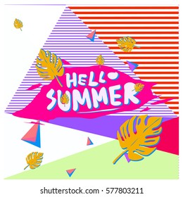 Trendy vector summer cards illustration with floral elements and abstract colorful textures. Design for poster, card, invitation, brochure, and promotion template. Fashion art print and background.