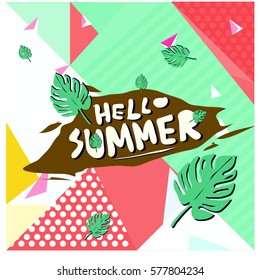 Trendy vector summer cards illustration with floral elements and abstract colorful textures. Design for poster, card, invitation, brochure, and promotion template. Fashion art print and background.