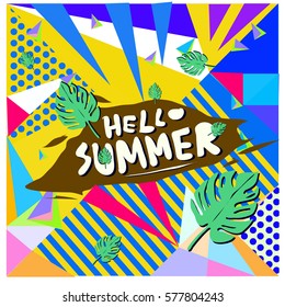 Trendy vector summer cards illustration with floral elements and abstract colorful textures. Design for poster, card, invitation, brochure, and promotion template. Fashion art print and background.
