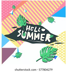 Trendy vector summer cards illustration with floral elements and abstract colorful textures. Design for poster, card, invitation, brochure, and promotion template. Fashion art print and background.