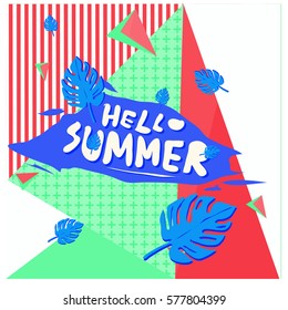 Trendy vector summer cards illustration with floral elements and abstract colorful textures. Design for poster, card, invitation, brochure, and promotion template. Fashion art print and background.