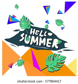 Trendy vector summer cards illustration with floral elements and abstract colorful textures. Design for poster, card, invitation, brochure, and promotion template. Fashion art print and background.