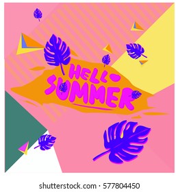 Trendy vector summer cards illustration with floral elements and abstract colorful textures. Design for poster, card, invitation, brochure, and promotion template. Fashion art print and background.