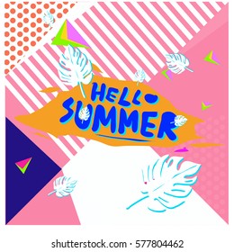 Trendy vector summer cards illustration with floral elements and abstract colorful textures. Design for poster, card, invitation, brochure, and promotion template. Fashion art print and background.