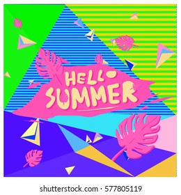 Trendy vector summer cards illustration with floral elements and abstract colorful textures. Design for poster, card, invitation, brochure, and promotion template. Fashion art print and background.
