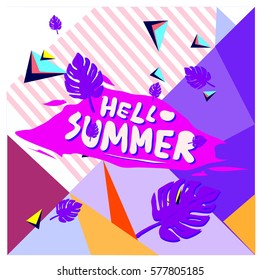 Trendy vector summer cards illustration with floral elements and abstract colorful textures. Design for poster, card, invitation, brochure, and promotion template. Fashion art print and background.