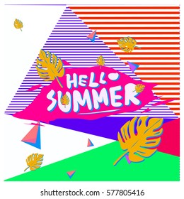 Trendy vector summer cards illustration with floral elements and abstract colorful textures. Design for poster, card, invitation, brochure, and promotion template. Fashion art print and background.