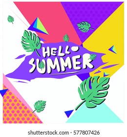 Trendy vector summer cards illustration with floral elements and abstract colorful textures. Design for poster, card, invitation, brochure, and promotion template. Fashion art print and background.