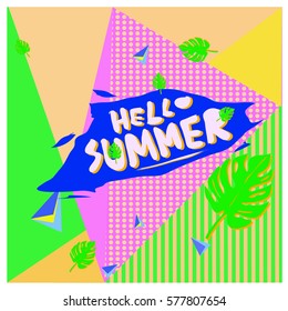 Trendy vector summer cards illustration with floral elements and abstract colorful textures. Design for poster, card, invitation, brochure, and promotion template. Fashion art print and background.