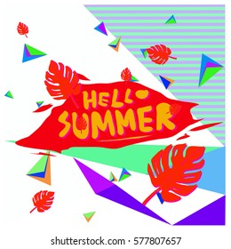 Trendy vector summer cards illustration with floral elements and abstract colorful textures. Design for poster, card, invitation, brochure, and promotion template. Fashion art print and background.